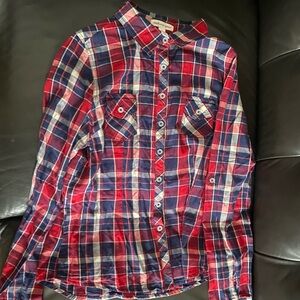Women Red & Blue Plaid Button-Front Shirt -